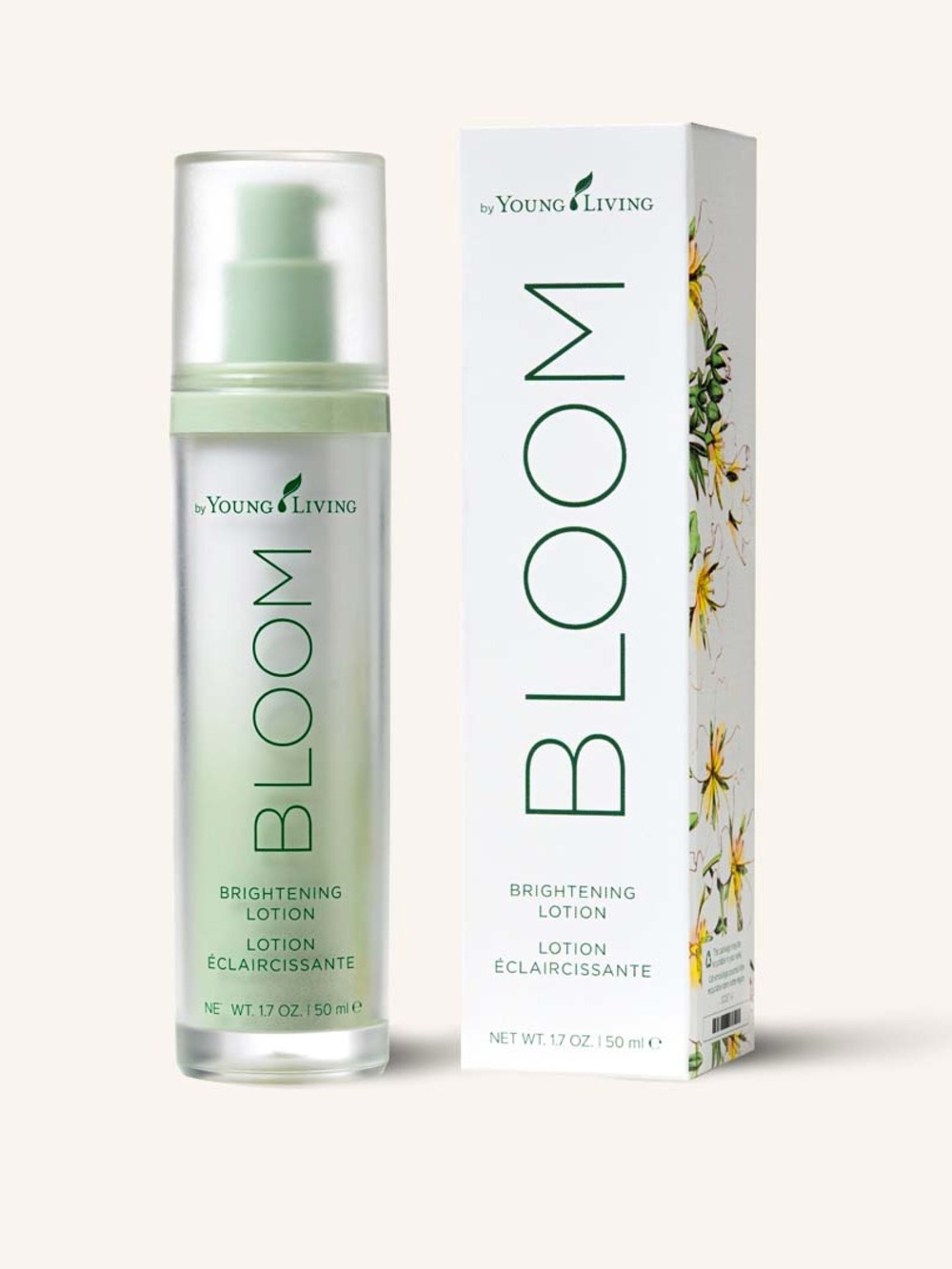 Young Living Bloom Brightening Lotion - green and white